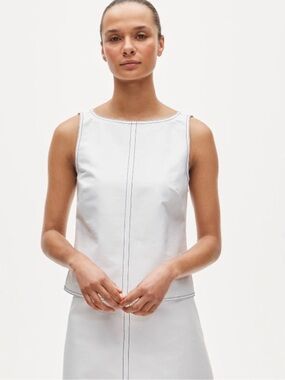 Contrast-stitch shell top in double cotton poplin, J. Crew